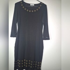 Calvin Klein Elegant Black Dress with Gold Accents